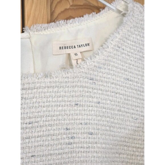 Rebecca Taylor Womens Dress 10 Fringe Tweed Shift Ivory Metallic - Picture 7 of 16